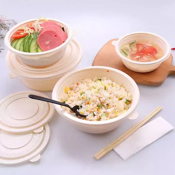 Eco Friendly Compostable Sugarcane Bagasse Round Lock Container Takeaway Packaging Wholesale Exporter